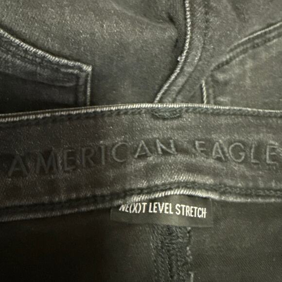 American Eagle Next Level Stretch Black Distressed Skinny Denim Jeans Size 4 - Picture 4 of 5